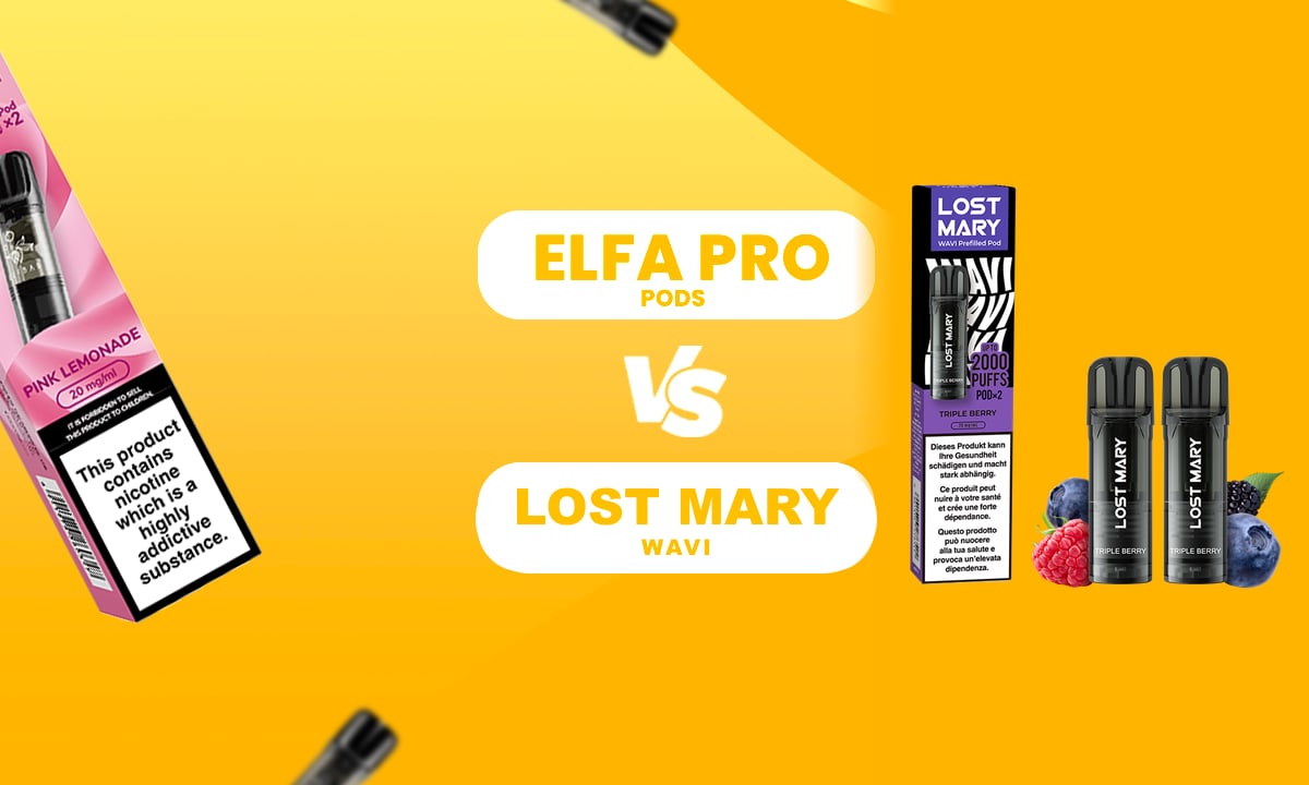 ELFBAR Elfa Pro Pods und LOST MARY WAVI Pods nebeneinander